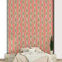 Retro wavy stripe wallpaper with floral accents

