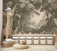 Nature-inspired wall mural with brown forest scene

