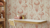 Fantastic Jellyfish Wallpaper in peaches and cream tones

