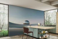 Living room featuring Silent Sands mural wallpaper

