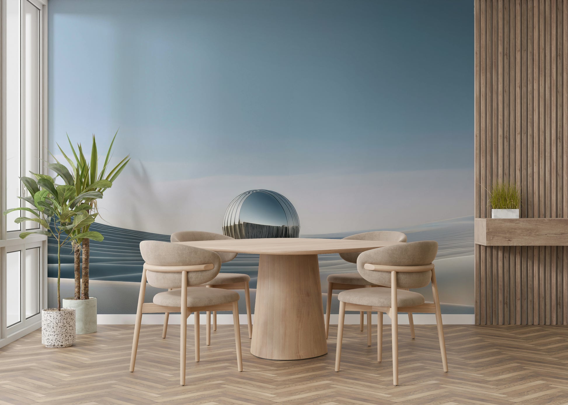 Warm and cool beige layers in desert mural

