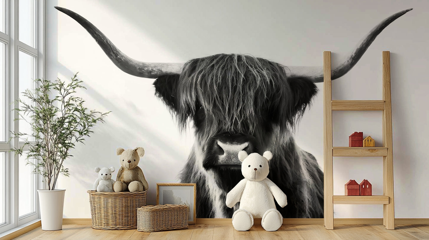 Highland cow artwork focusing on hair and horns

