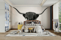 Rustic minimalist wall mural showing Highland cow horns

