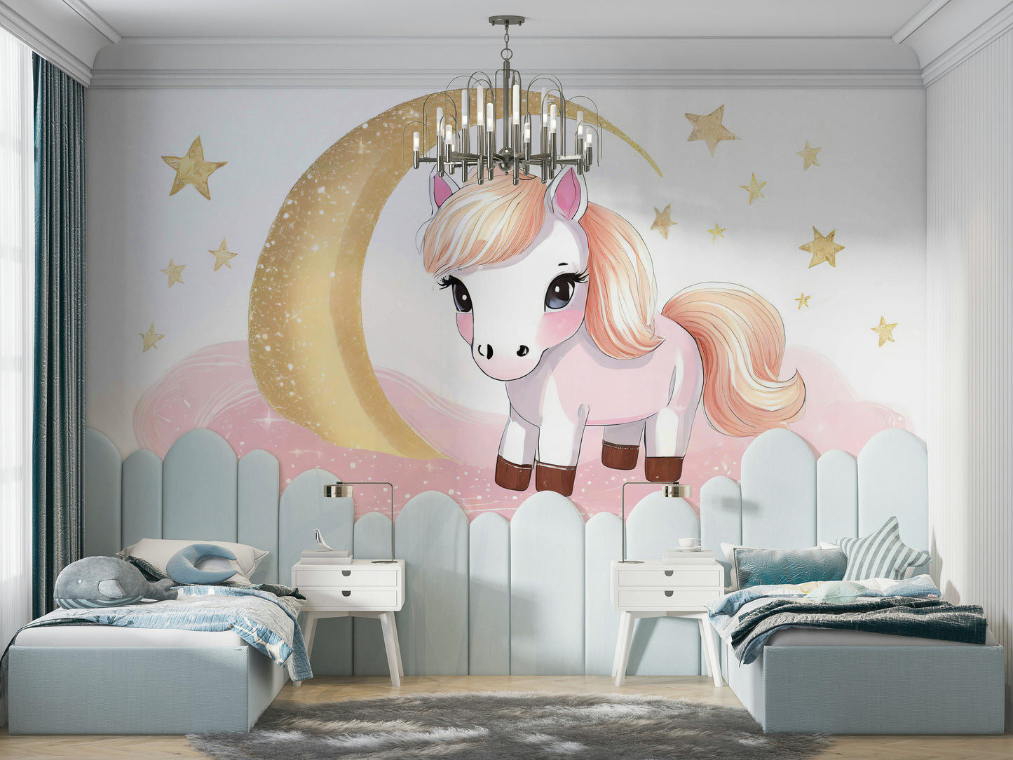 Gentle pastel wallpaper featuring pony and moon

