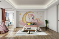 Close‑up of pony illustration on soft pink cloud

