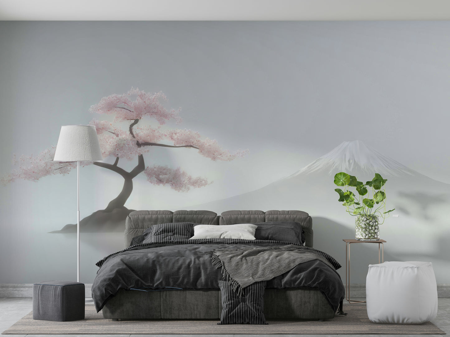 High‑detail sakura branches on matte non‑woven mural

