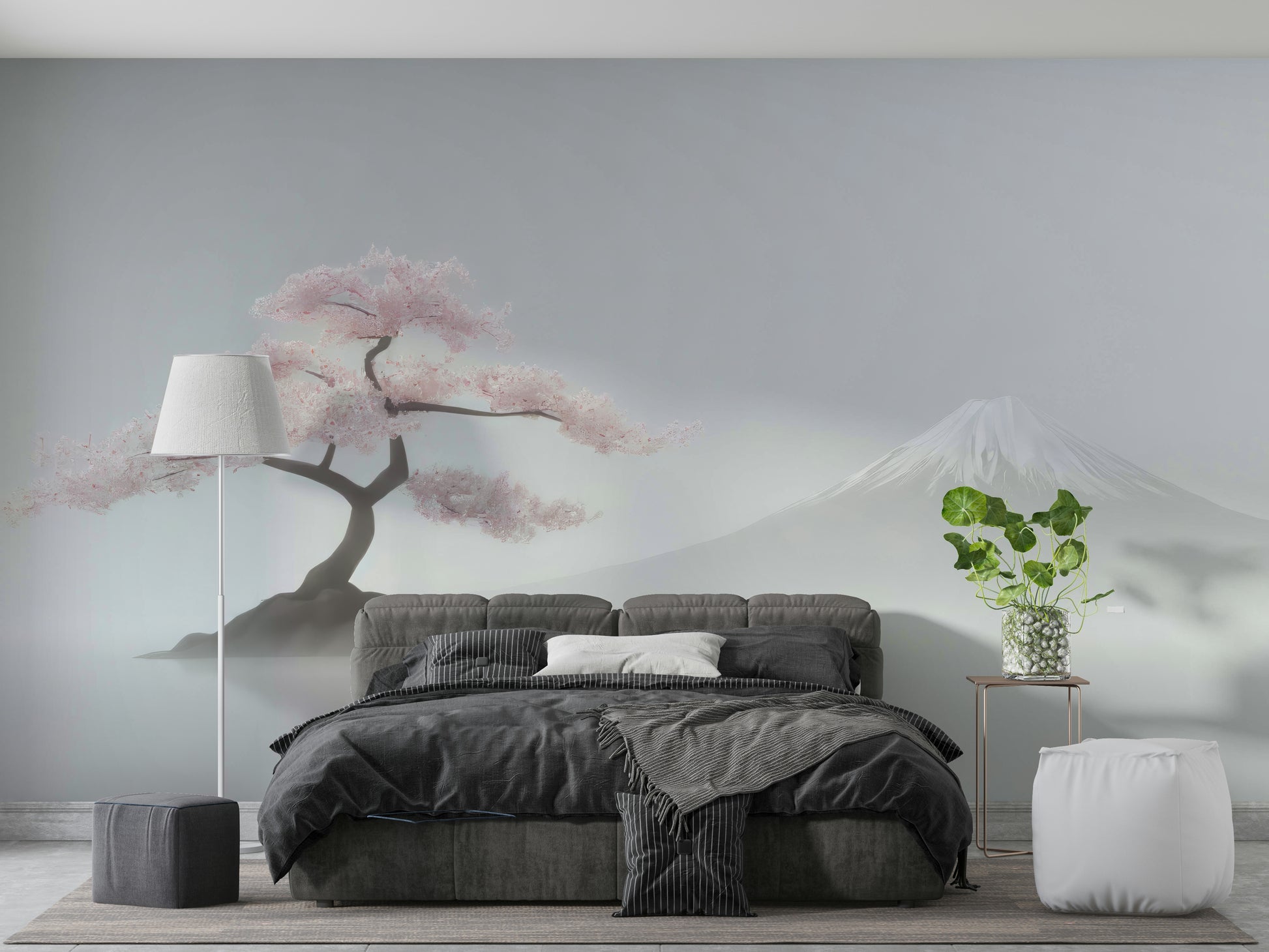 High‑detail sakura branches on matte non‑woven mural

