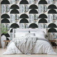 Creative space wall decorated with abstract collage wallpaper

