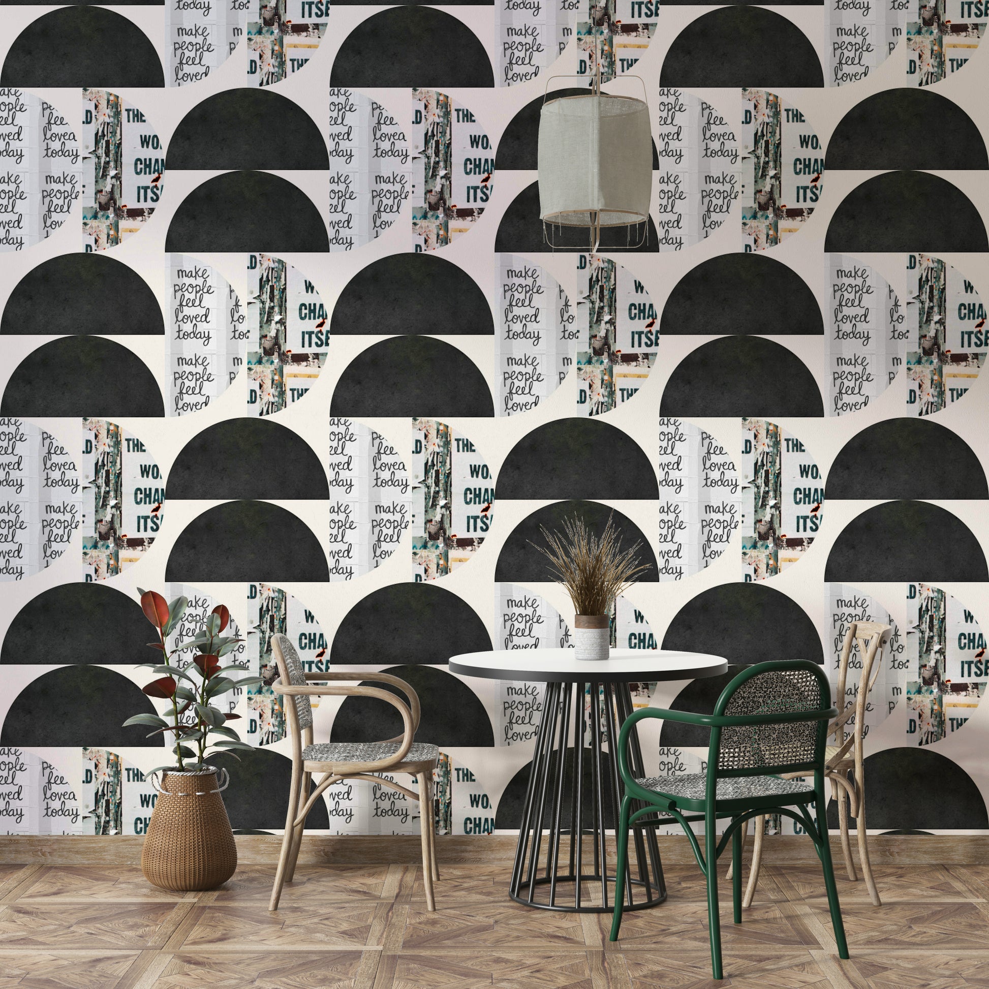 Contemporary abstract wall mural in neutral tones

