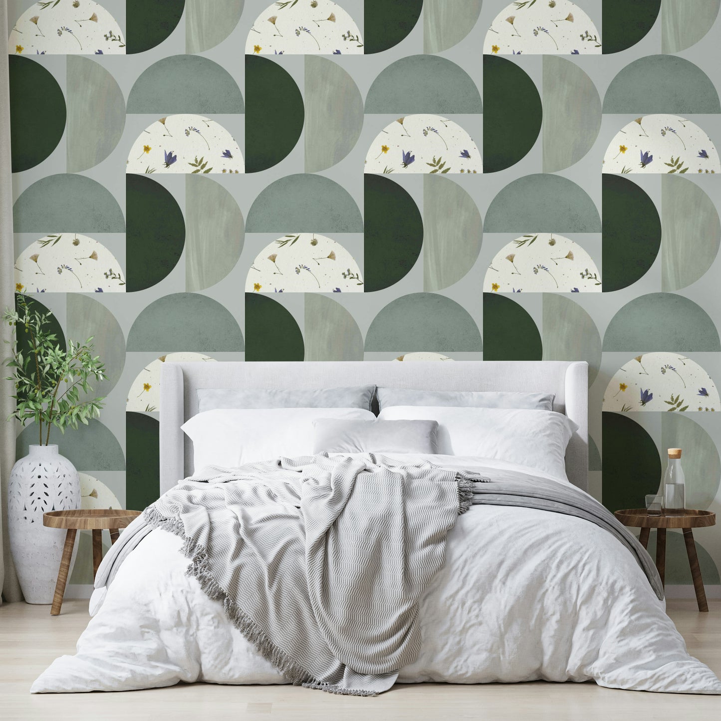 Mural wallpaper featuring organic shapes and brushstrokes

