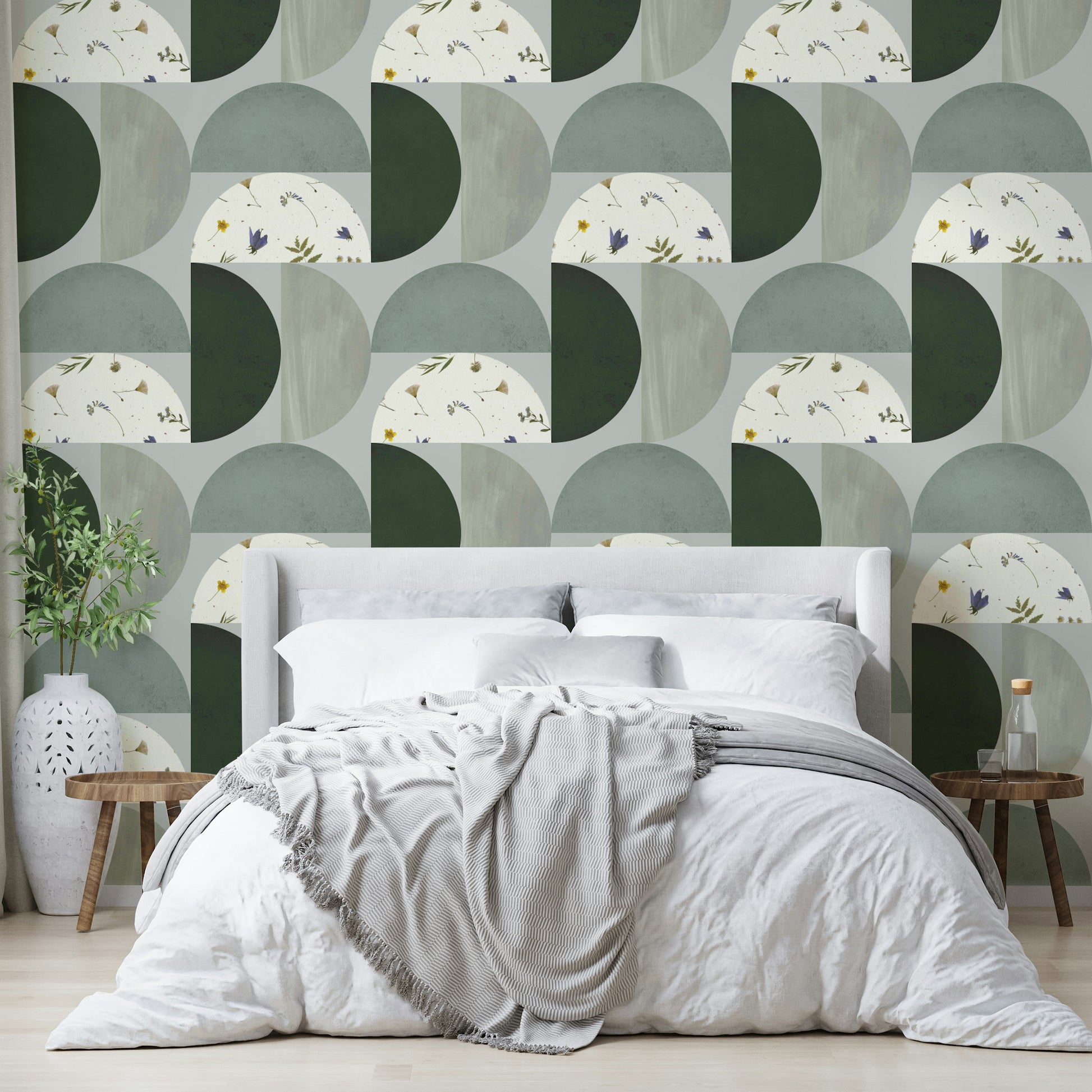 Mural wallpaper featuring organic shapes and brushstrokes

