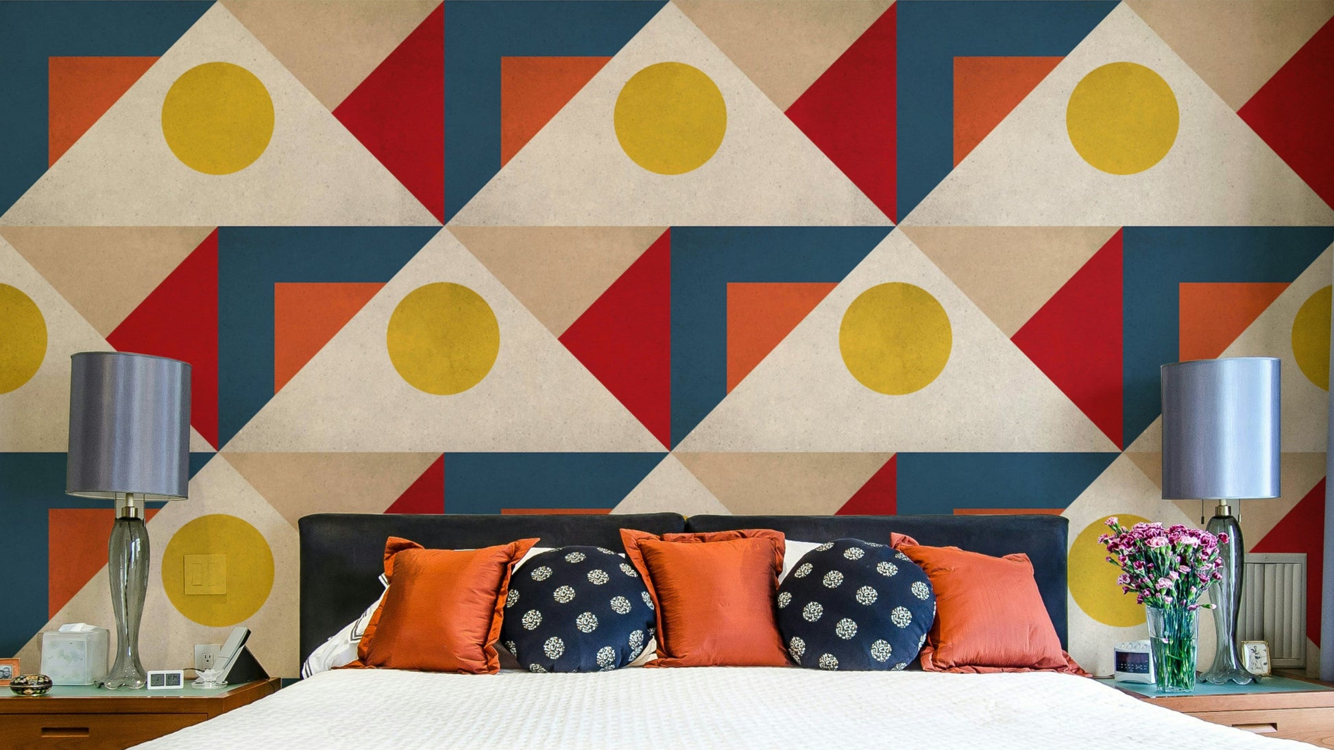 Mid-century mural wallpaper with multicolor design

