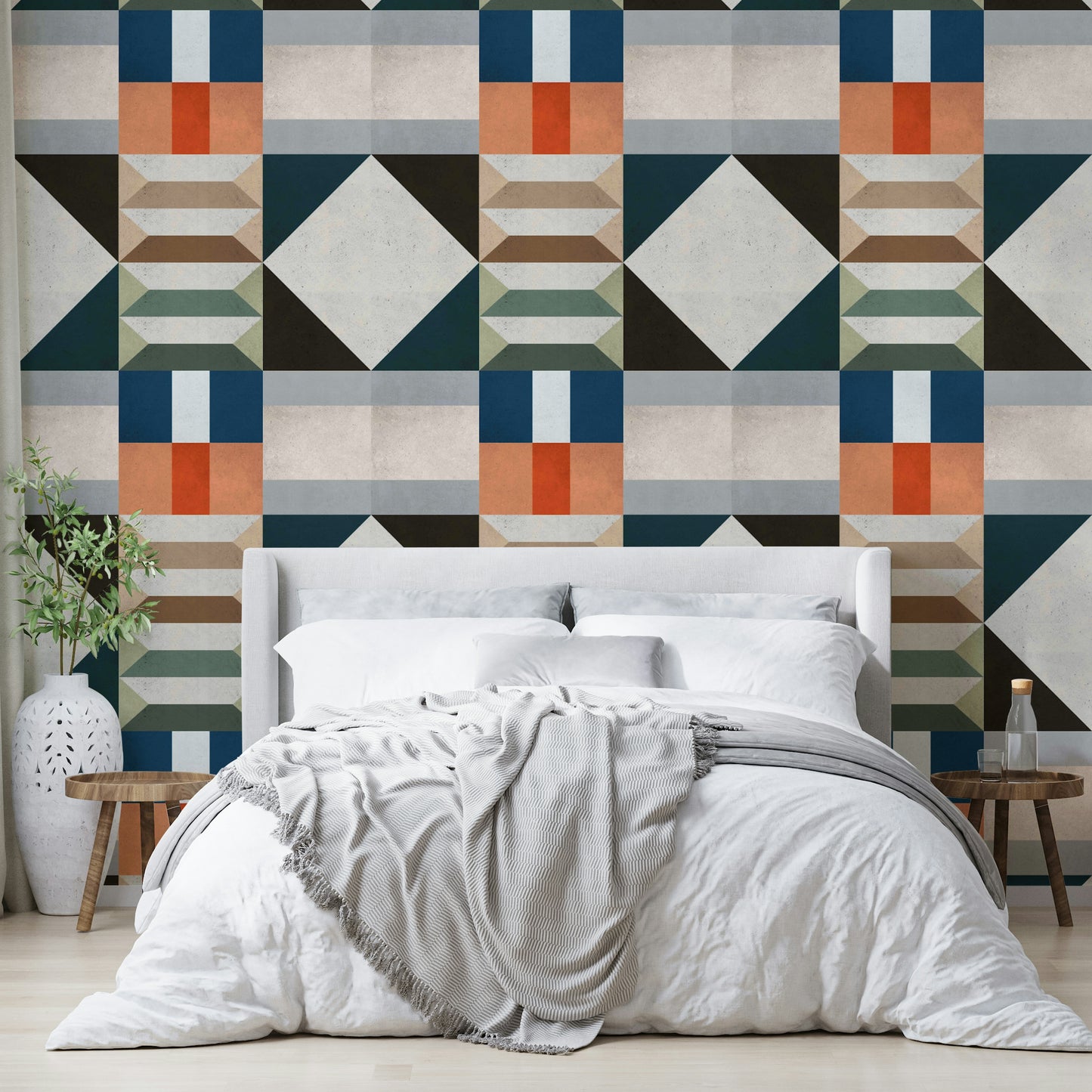 Decorative mural with 1950s-inspired graphic lines

