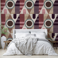 Urban-inspired mural wallpaper with layered shapes

