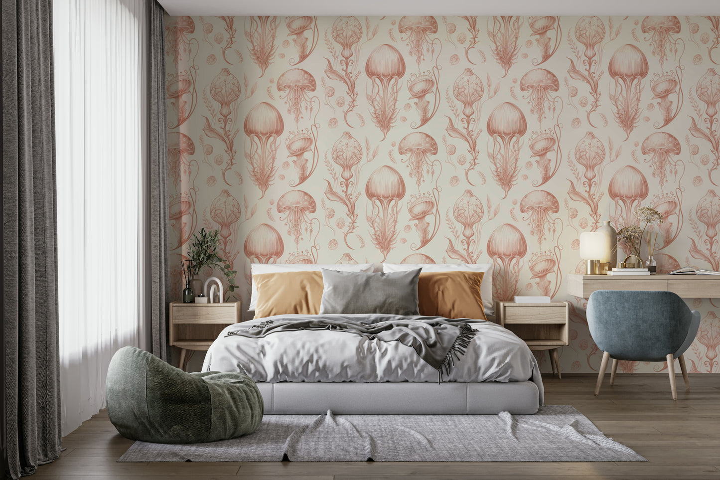 Nature-inspired peach and cream jellyfish wallpaper for walls

