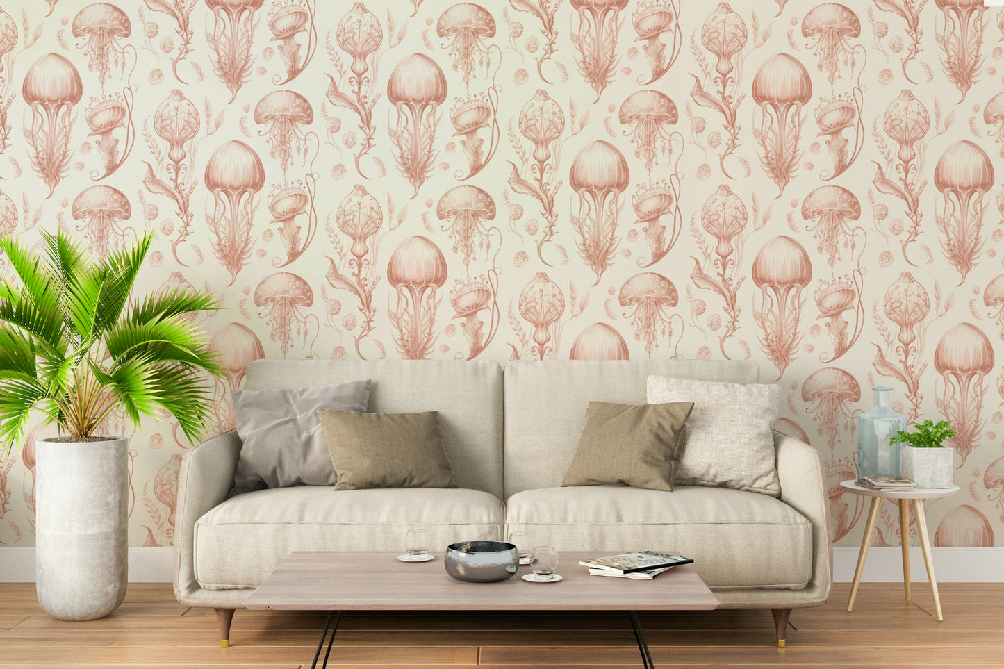Soft peach and cream jellyfish wallpaper for modern rooms

