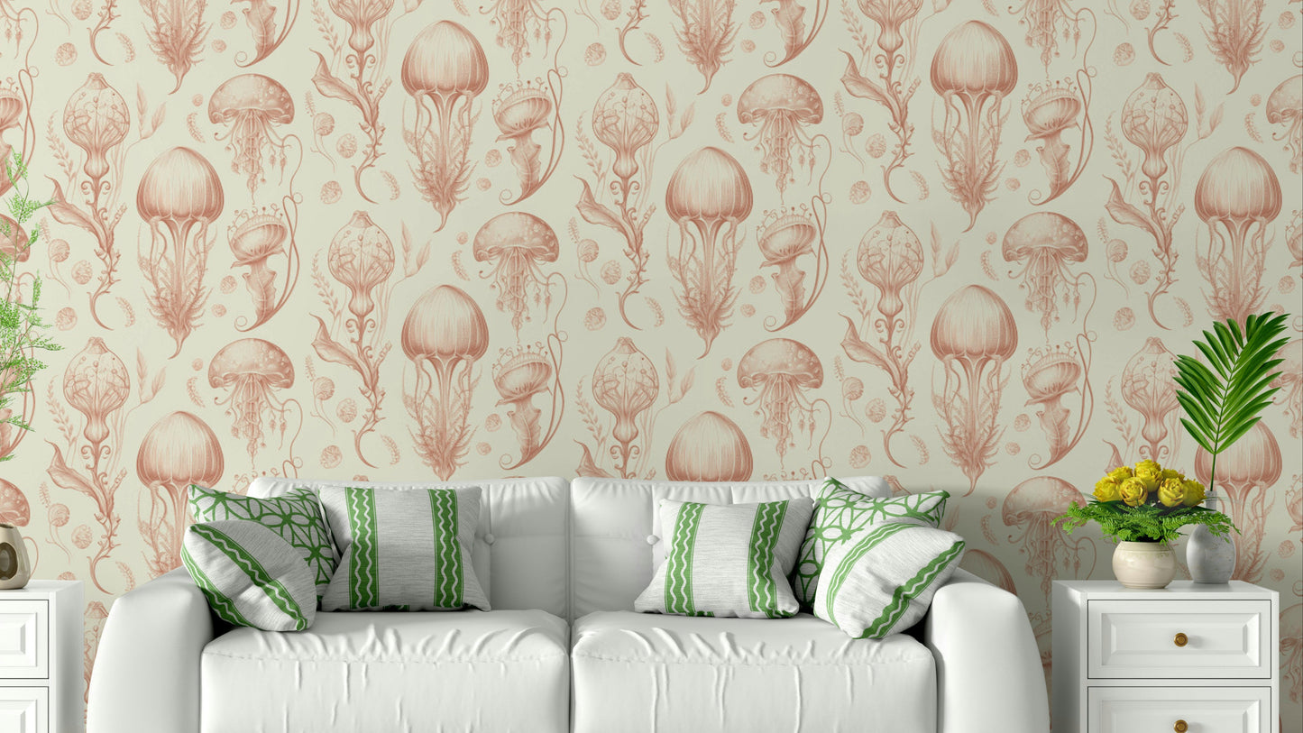 Peach and cream jellyfish wallpaper for calming spaces

