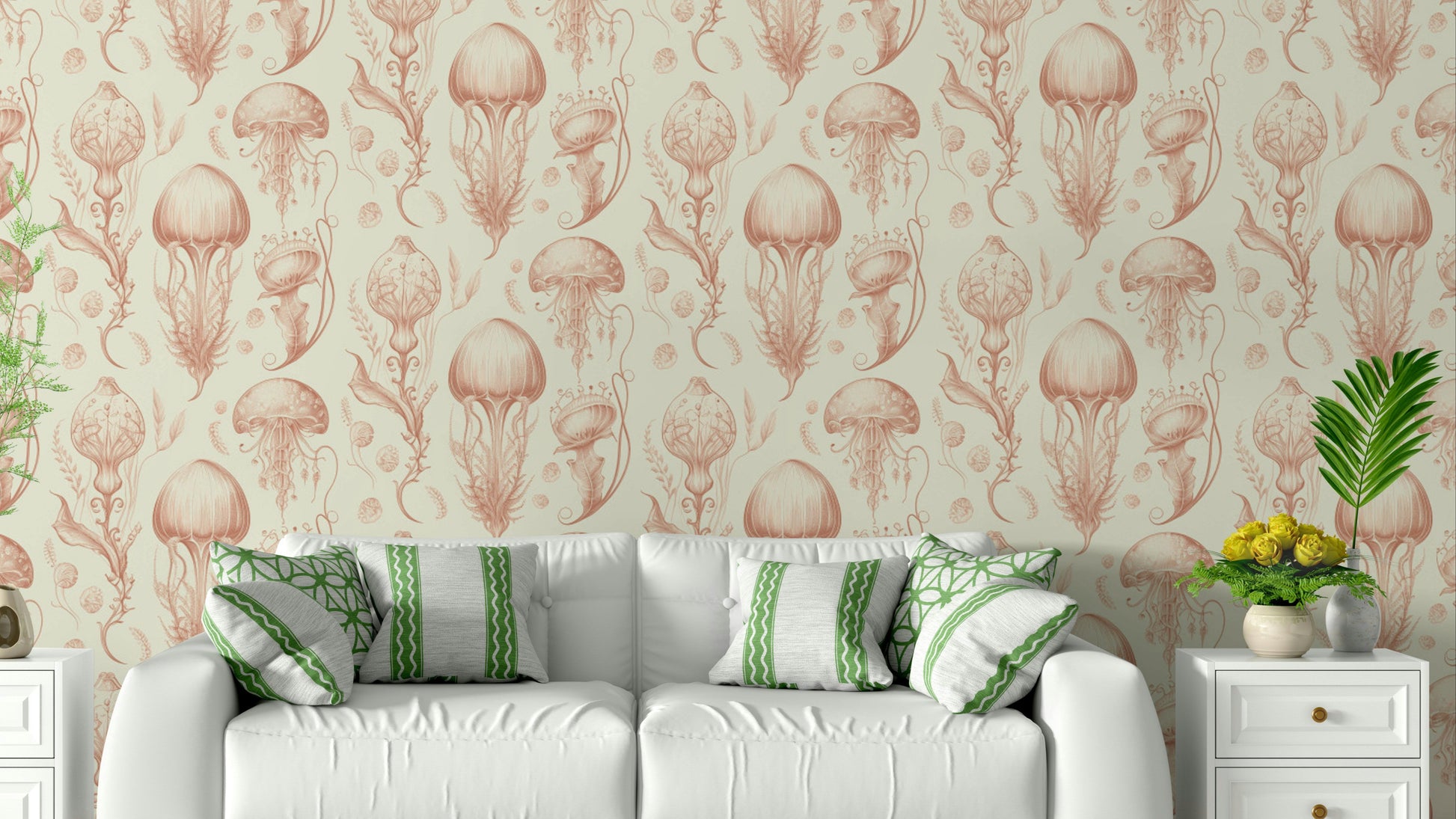 Peach and cream jellyfish wallpaper for calming spaces

