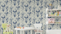 Fantastic Jellyfish - Delft Blue & Cream wallpaper for unique decor

