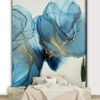 Night sky-inspired mural with stars and moons

