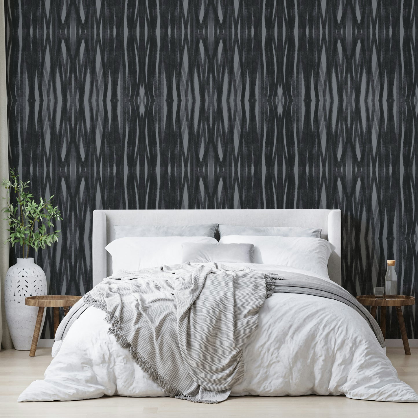 Modern charcoal symmetrical wallpaper for home decor

