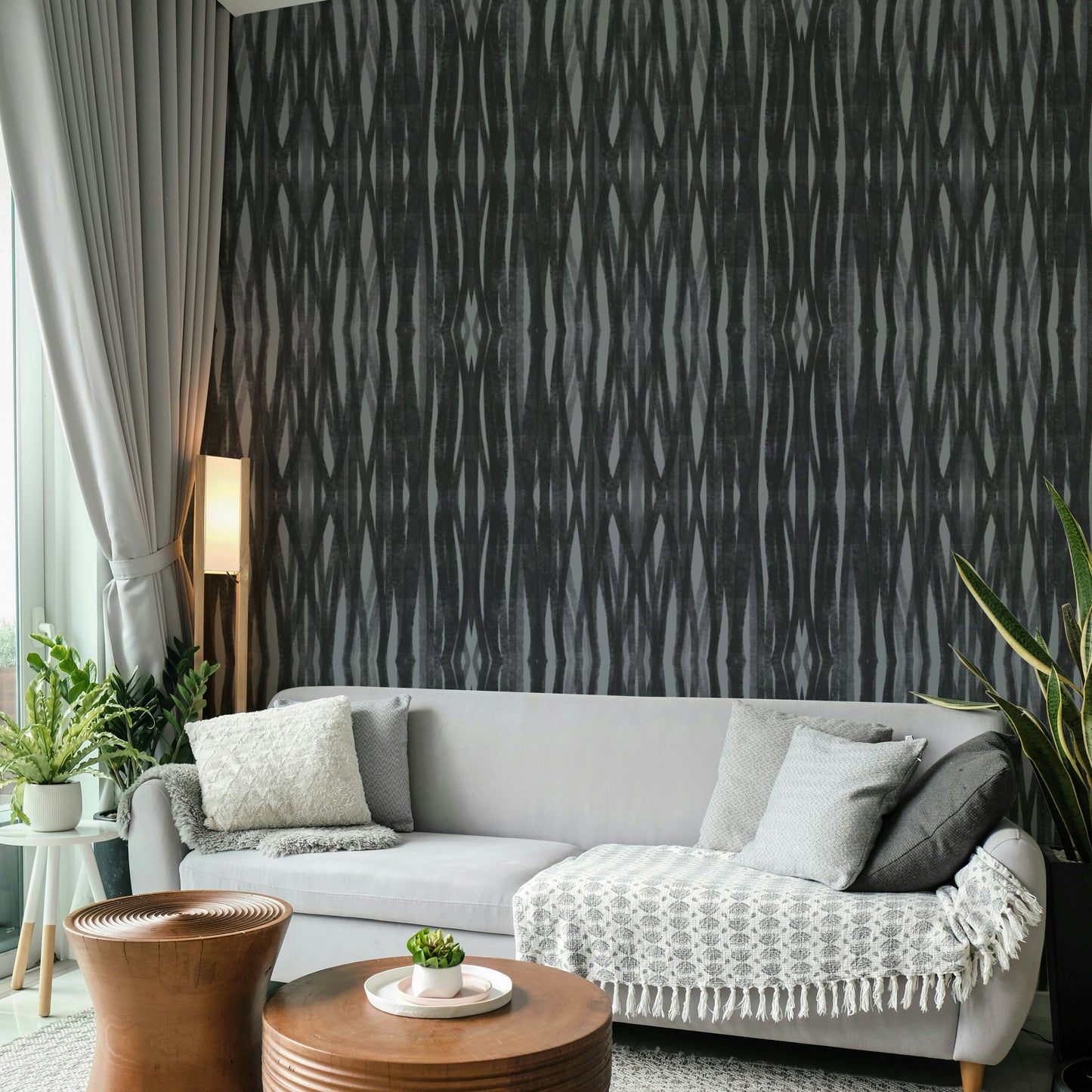Sleek charcoal wallpaper with symmetrical geometric shapes

