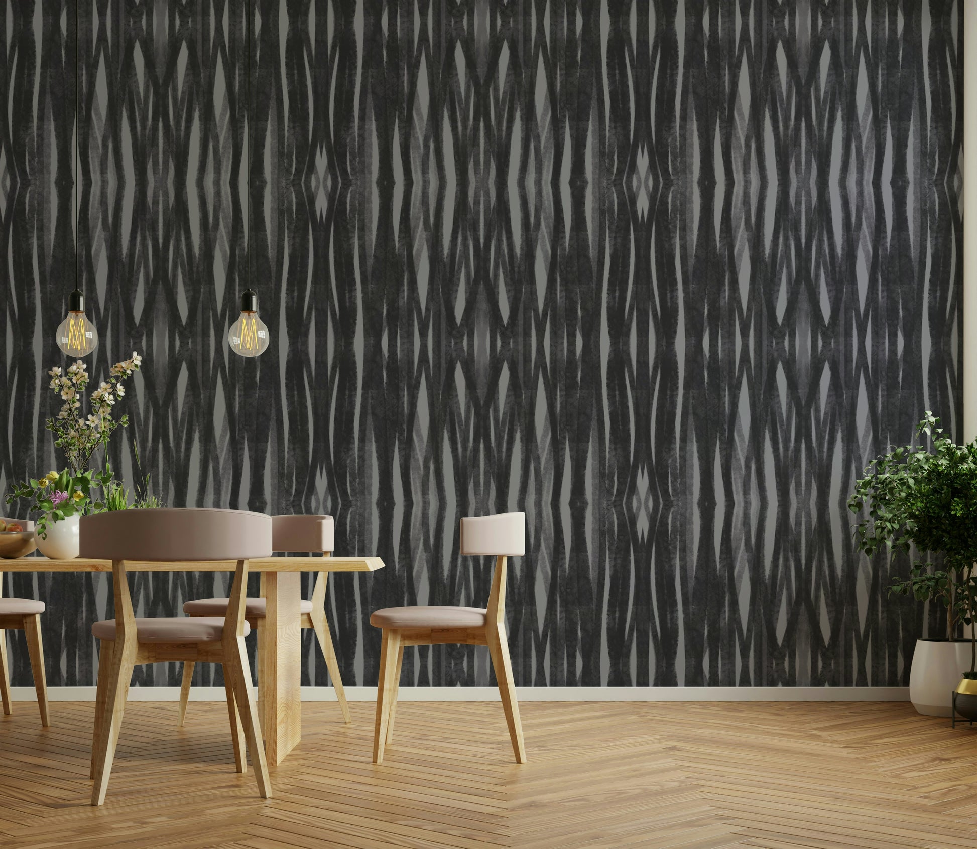 Sophisticated charcoal symmetry wallpaper for modern rooms

