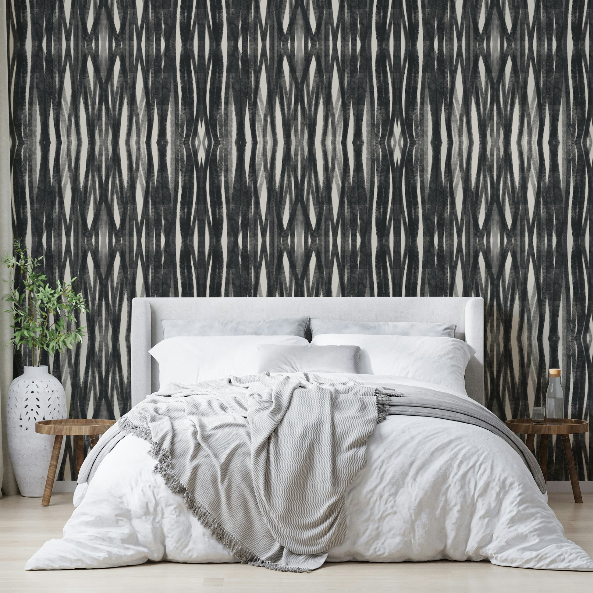 Sophisticated charcoal weave wallpaper for bedrooms


