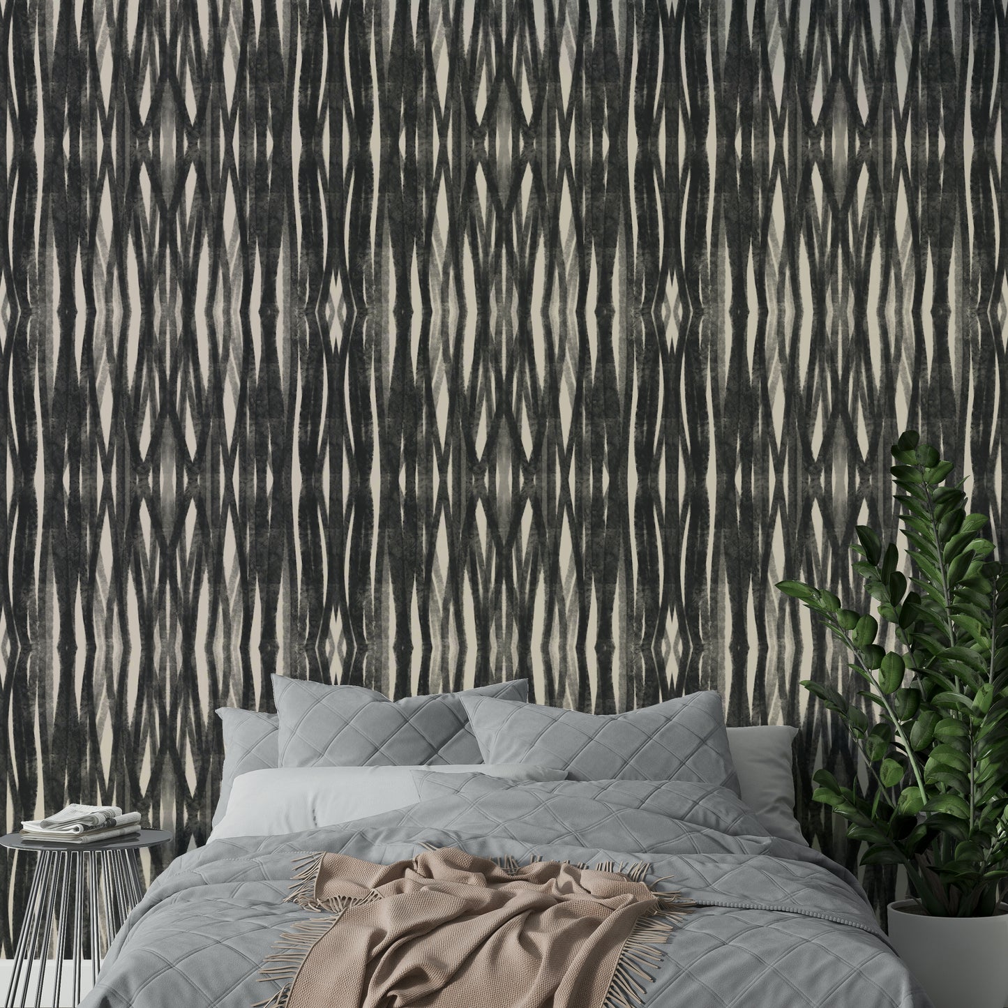Subtle woven wallpaper design in charcoal color

