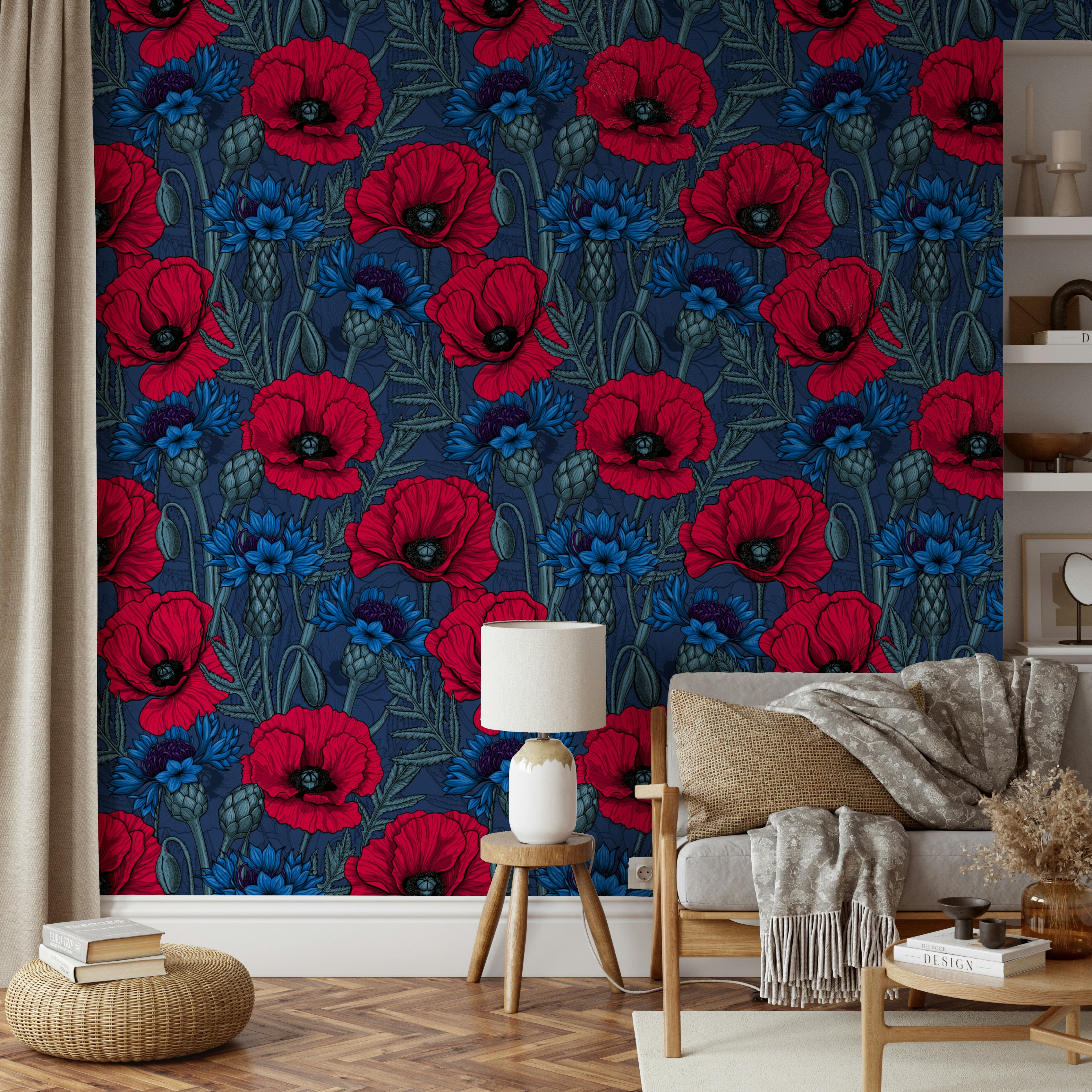 Colorful poppies and cornflowers wallpaper for walls


