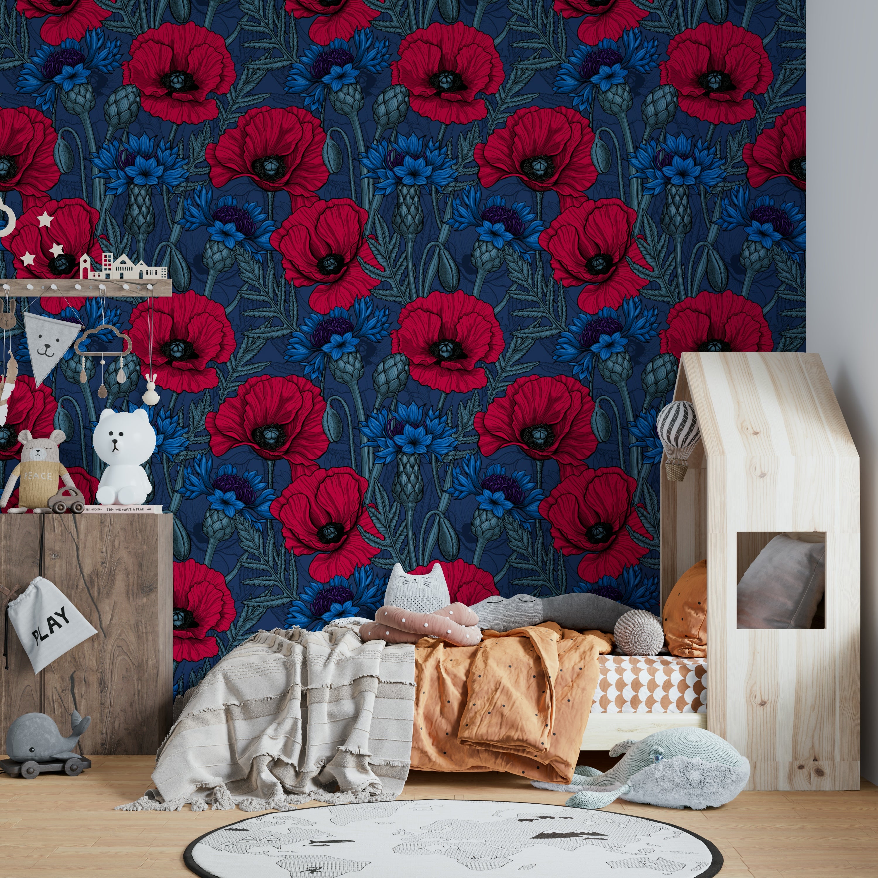 Bright and cheerful poppies and cornflowers wall mural

