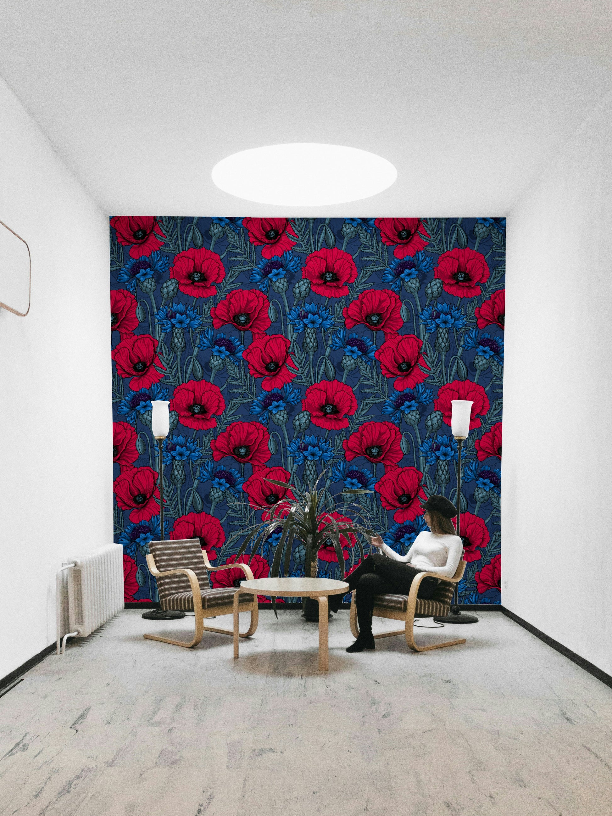Bold poppies and cornflowers wallpaper for living rooms


