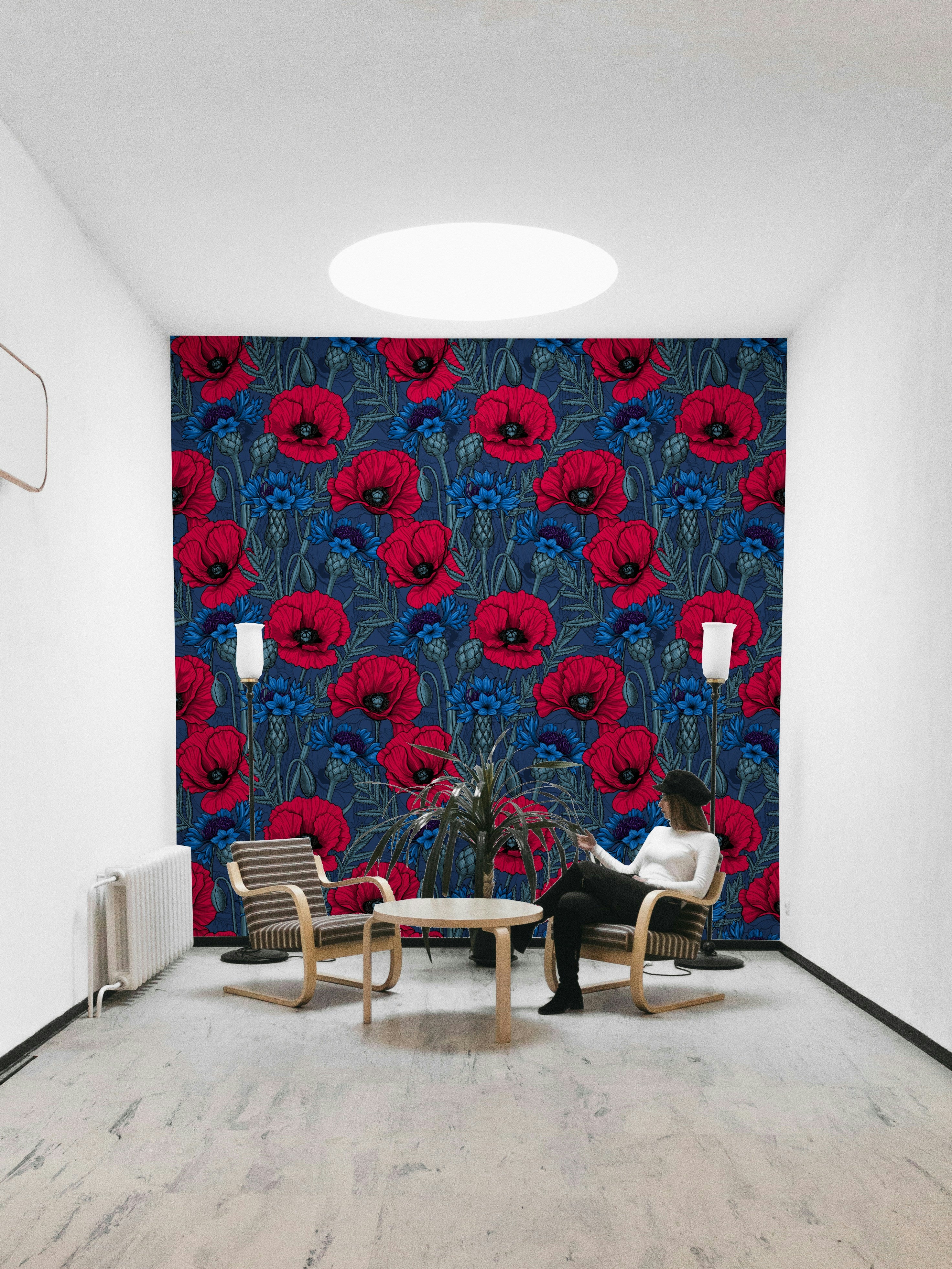 Bold poppies and cornflowers wallpaper for living rooms

