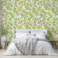 Beautiful floral wallpaper with wild roses and butterflies


