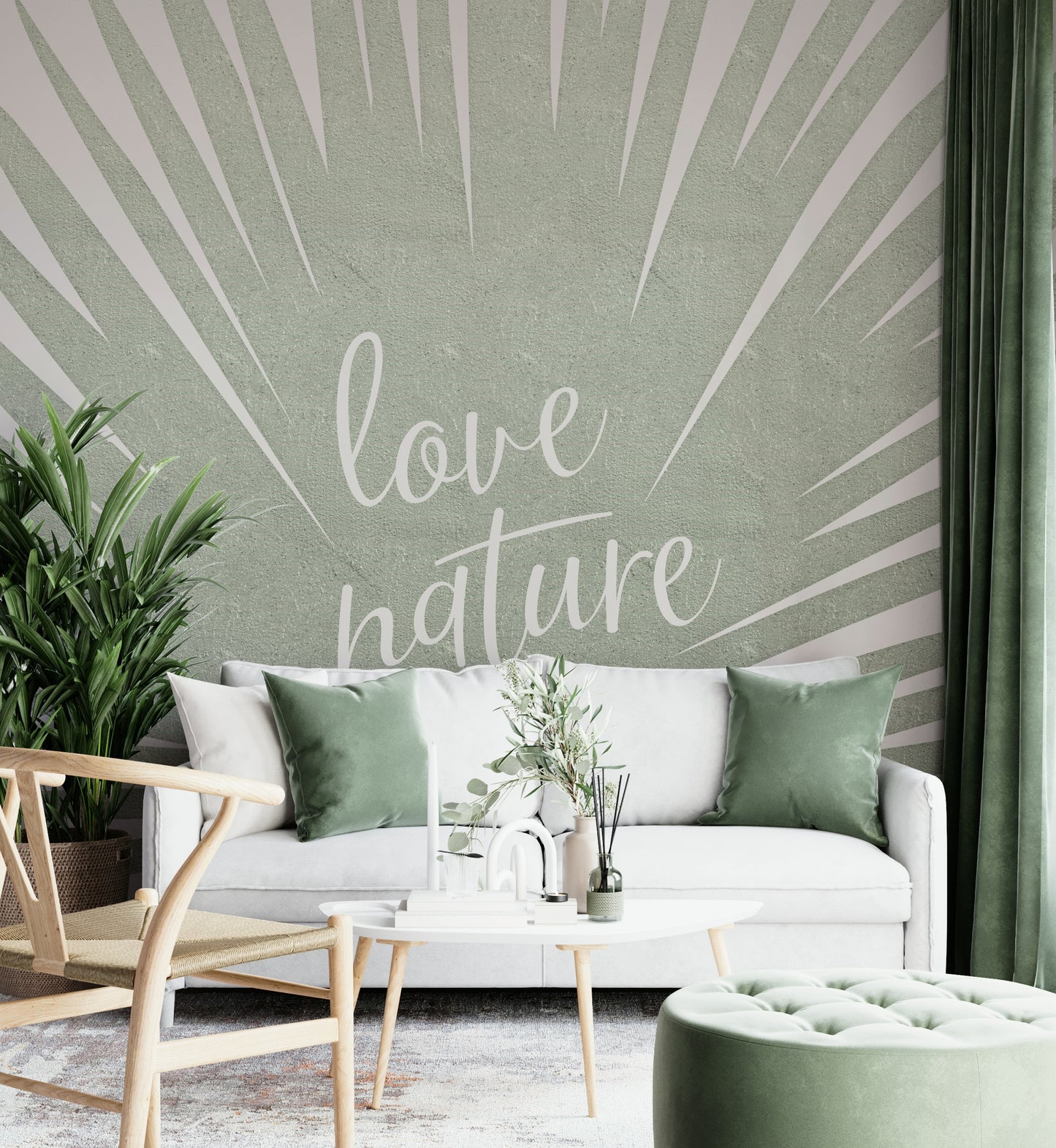 Tranquil Love Nature wall mural with vibrant greens

