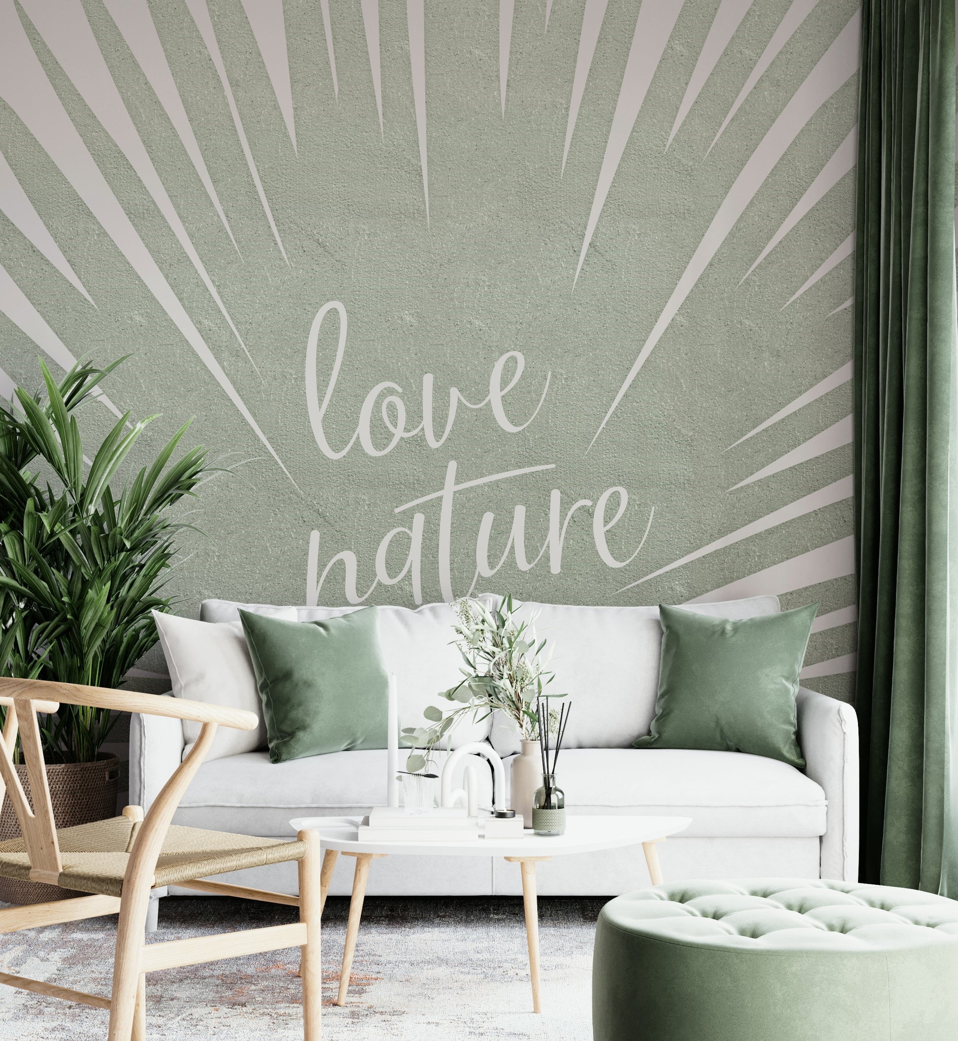 Tranquil Love Nature wall mural with vibrant greens

