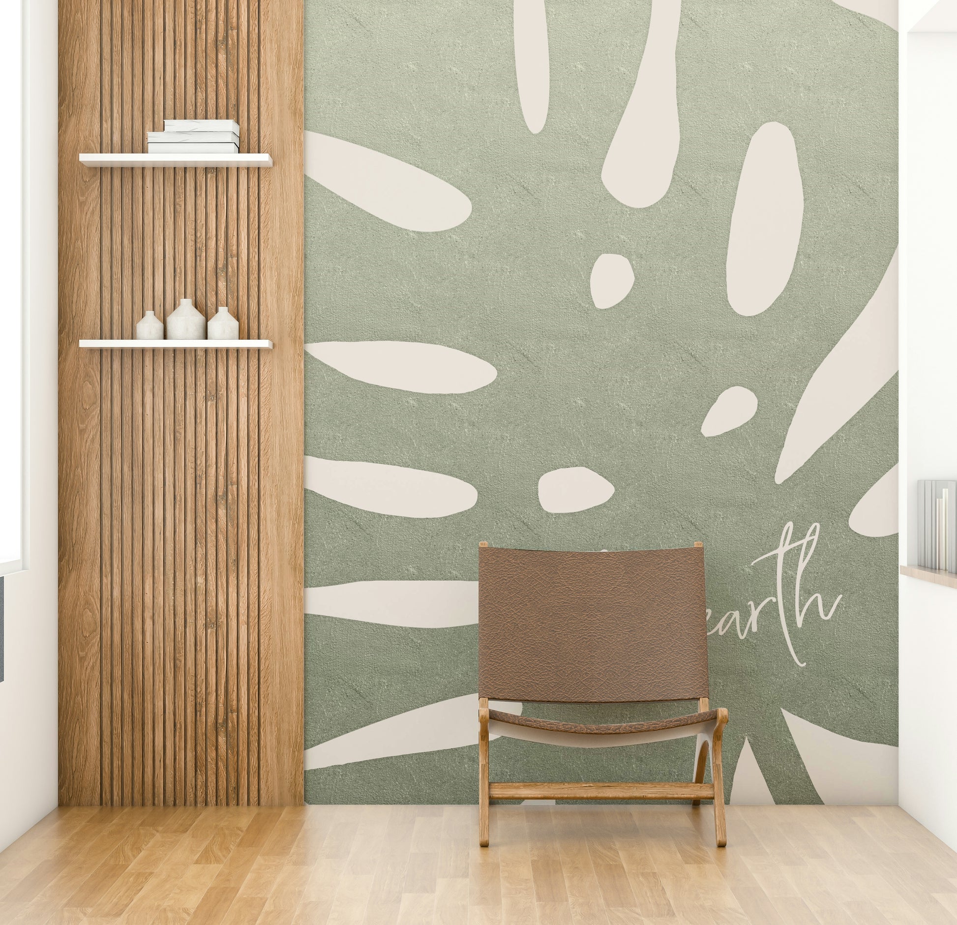 Green nature-inspired Love Earth wall mural for living room

