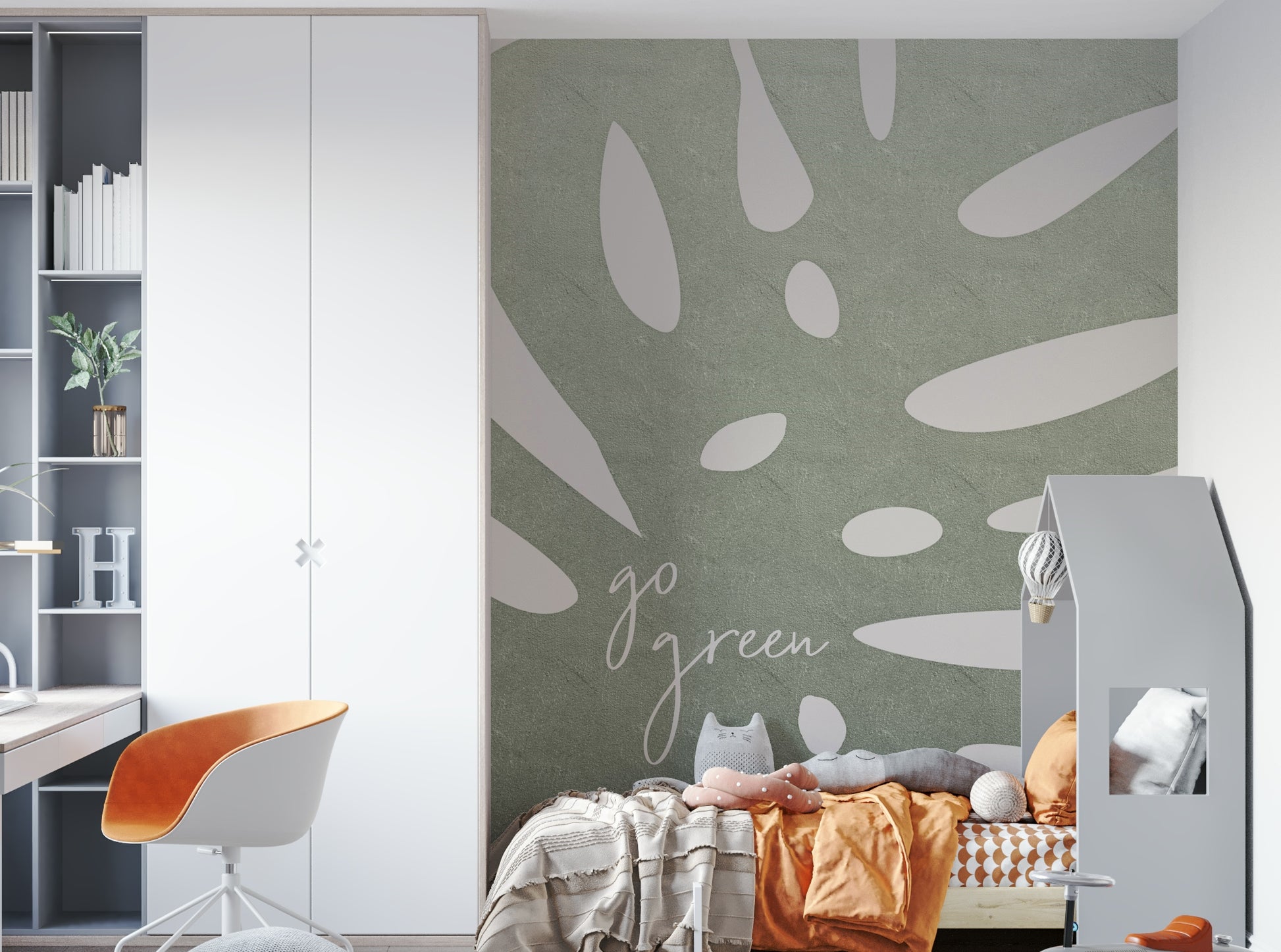 Green leafy design mural for nature-inspired spaces

