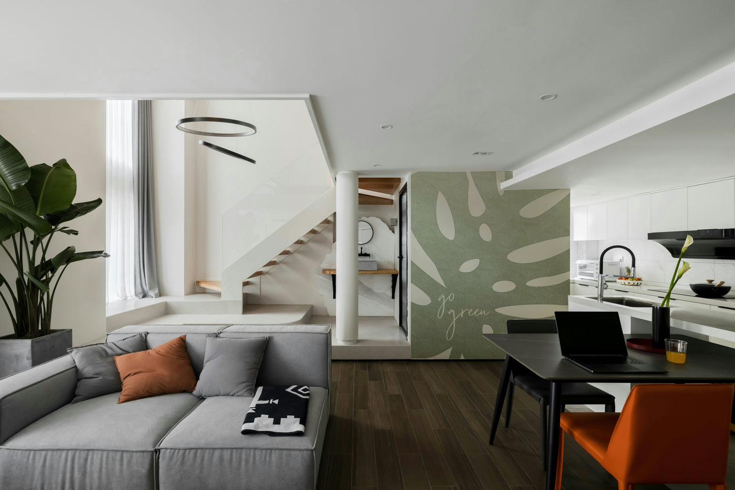 Lush green mural wallpaper for eco-friendly interiors

