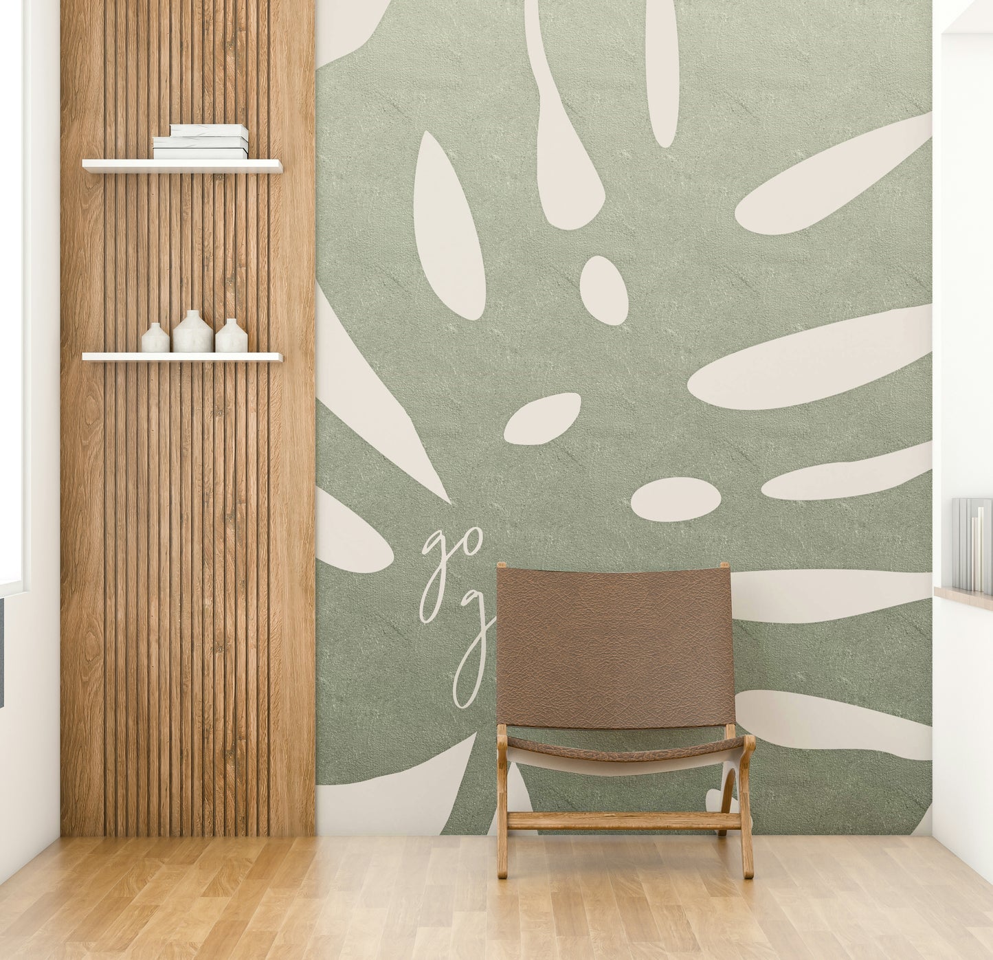 Nature-themed green mural wallpaper for living rooms

