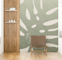 Nature-themed green mural wallpaper for living rooms

