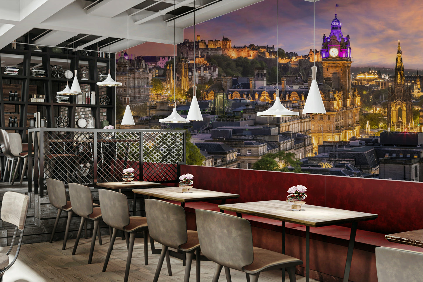 Edinburgh sunset skyline mural for modern interiors

