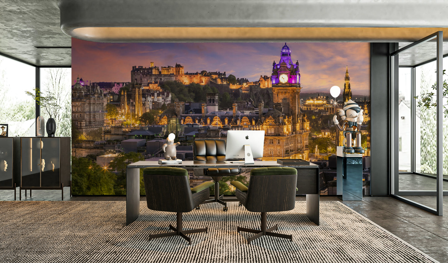 Edinburgh skyline with sunset and landmarks mural

