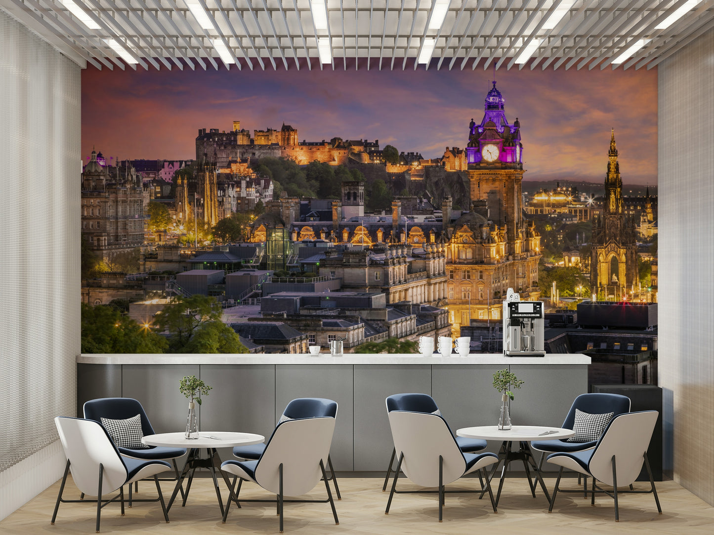 Colorful Edinburgh sunset wall mural for home decor

