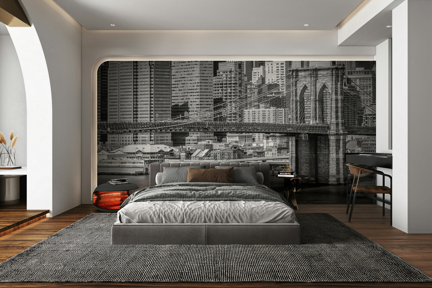 Brooklyn Bridge and Manhattan skyline in a wall mural

