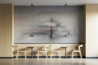 Fog and foggy weather surrounding the Golden Gate Bridge mural.

