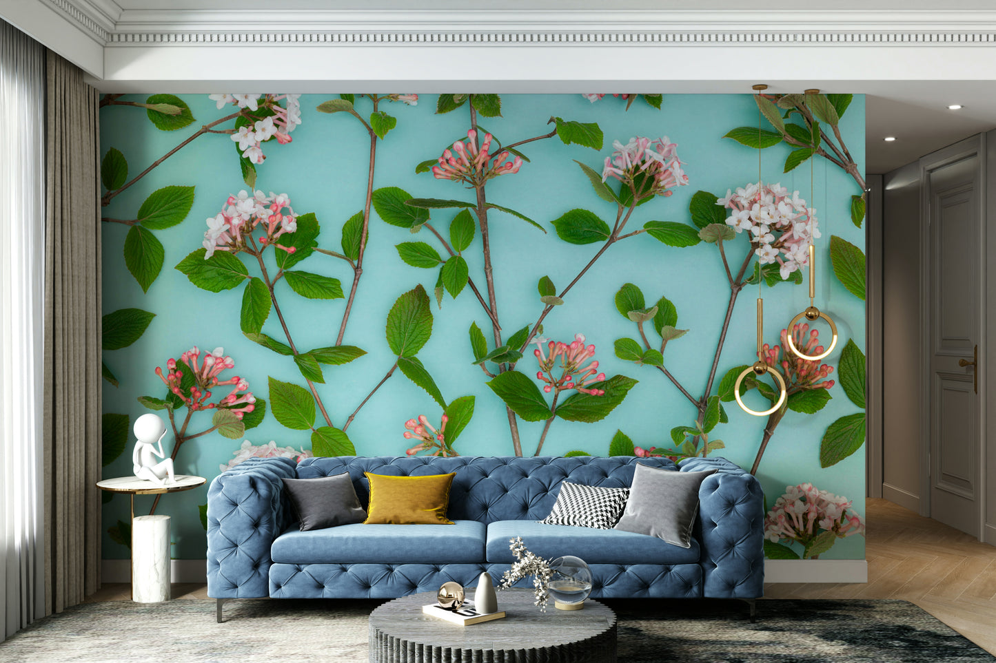 Bright and refreshing Viburnum Juddii flower wall mural.

