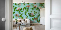 Floral mural featuring Viburnum Juddii flowers in pastel hues.

