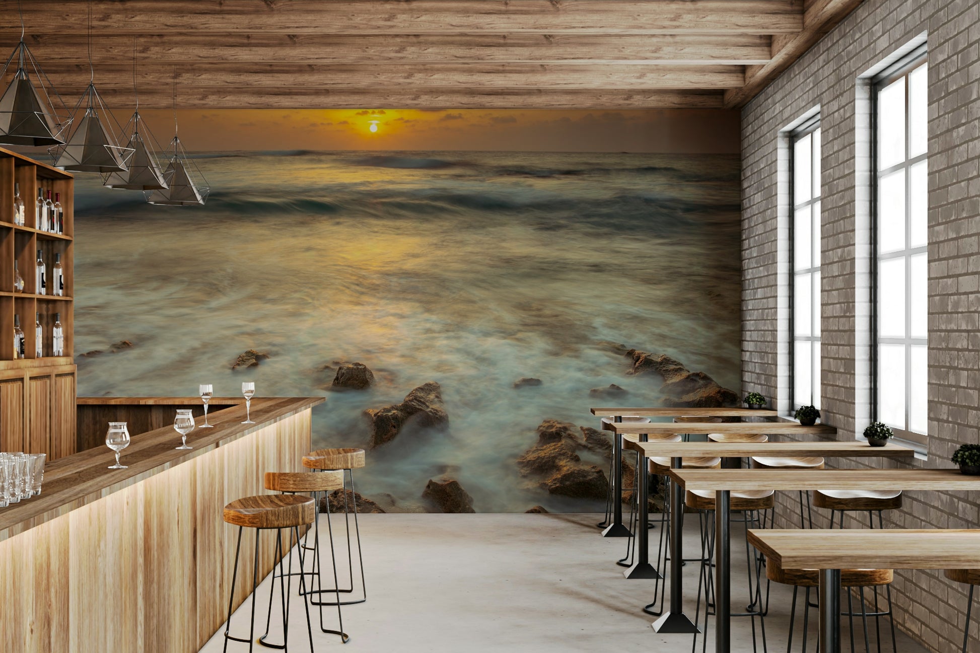 Beachside sunset with soft clouds mural

