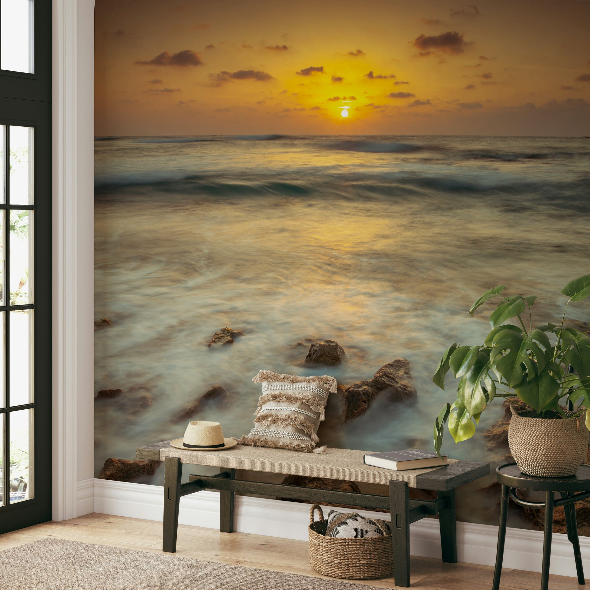 Palmachim Beach Sunset mural with golden sky

